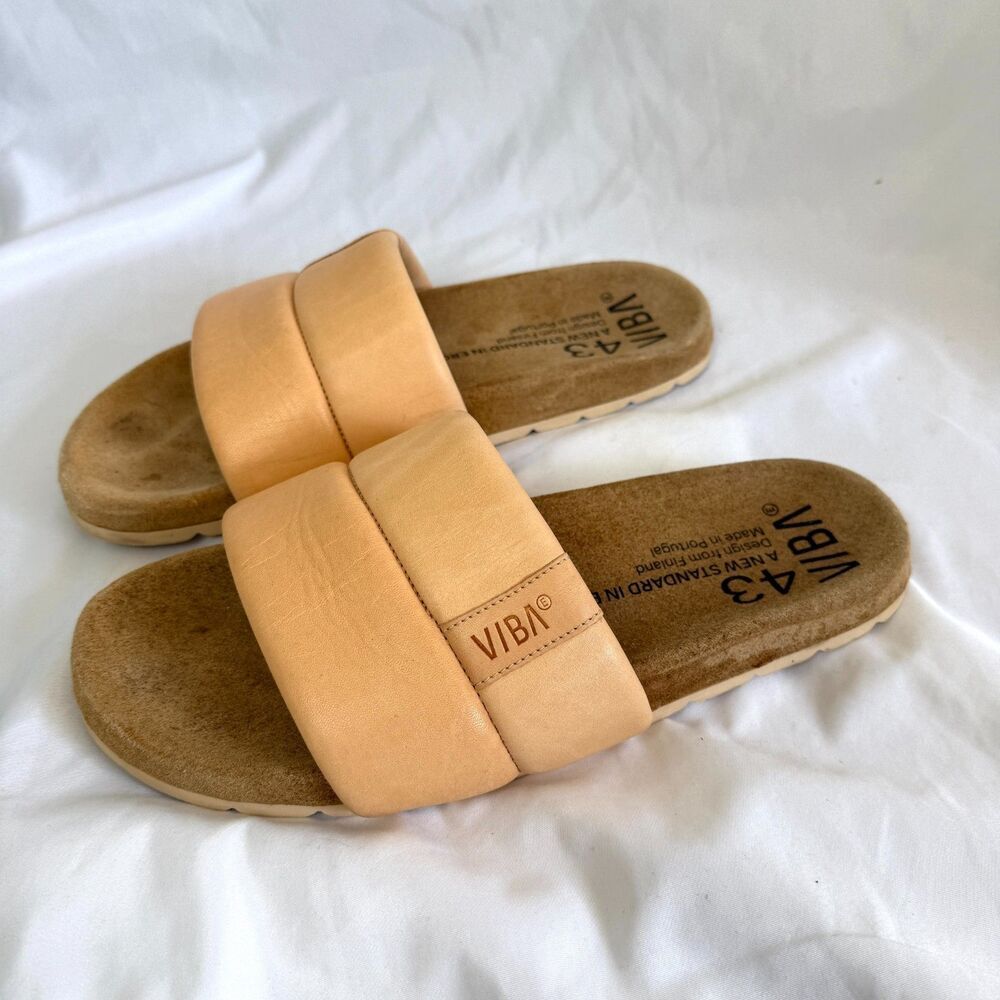 VIBAe Porto Leather Tan Unisex Slides Size 43 Portugal Quiet Luxury M 10 W 13